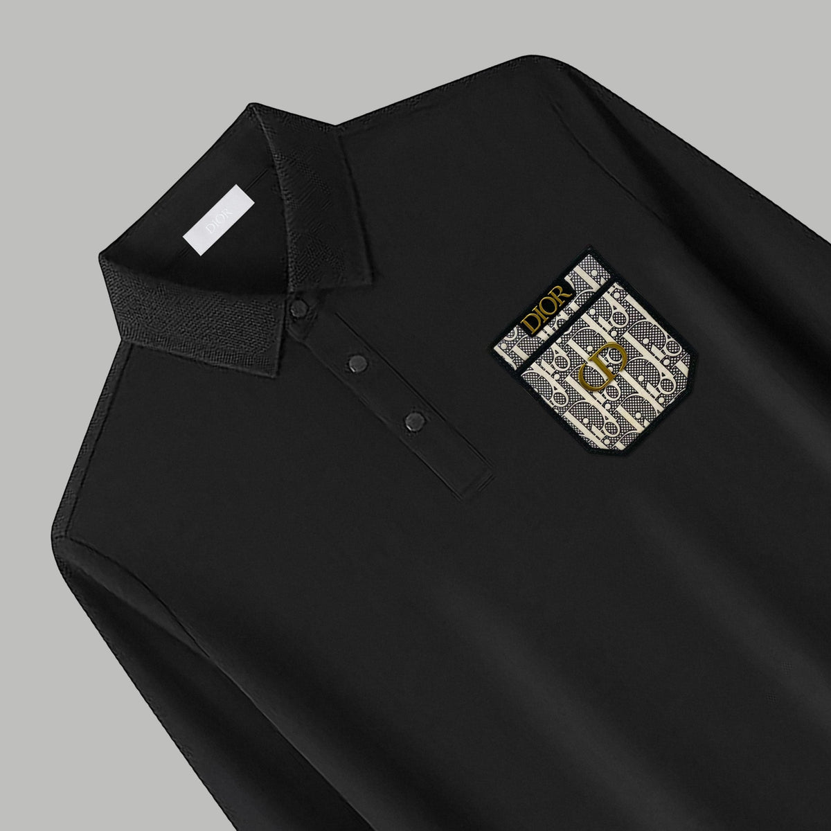 Dior Silk Long Sleeve Polo Shirt with Metal Patch